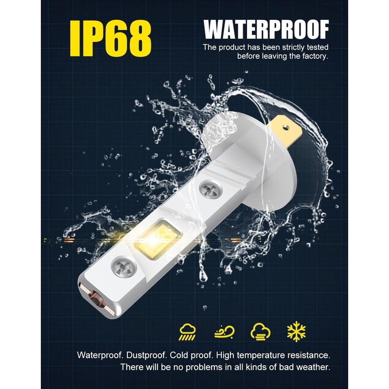 CHOPDARK H1 LED Bulb 3000K Yellow Light Fog Lamps 1:1