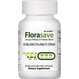Florasave Daily Probiotic & Prebiotic Supplement – 10 Billion CFU, 60 Delayed-Release Veggie Capsules, Gut & Immune Support with Prebiotics and Multi-Strain Probiotics