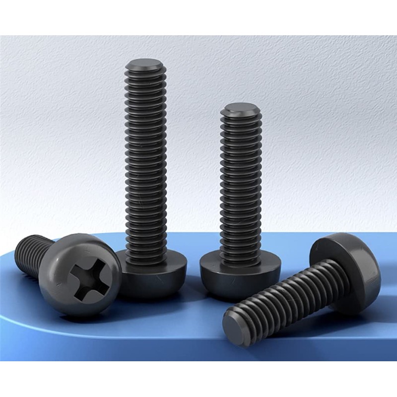 CONPHERON Plastic Screws Phillips Round Head Machine Screws Bolts Black