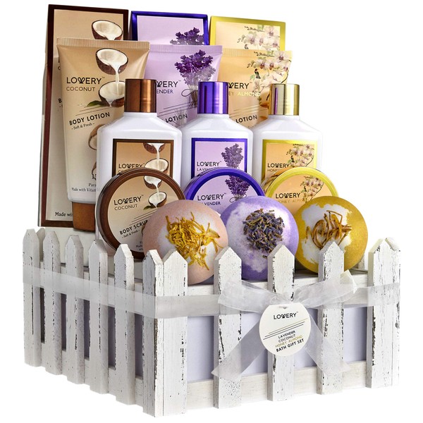 Home Spa Gift Baskets For Women & Men – 16 Piece Set of Coconut, Lavender Jasmine & Honey Almond Scent, Includes Lotions, Salts, Bubble Baths, Body Scrub & Large Bath Bombs - Birthday & Holiday Gifts