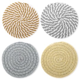 4 Pcs Large Coasters for Drinks 4.3'' Boho Woven Coasters Trivets for Hot Dishes Hot Pads for Countertops Cotton Neutral Handmade Coaster for Table Protection, Home Decor Table Office Desk Coffee Cups