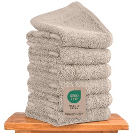 Hausfelder Premium Guest Towel Set with Hanging Loops - 100% Cotton Oeko-Tex Certified, Hand Towels Small, Soft, Absorbent (Beige, 6 Small Towels 50 x 30 cm)