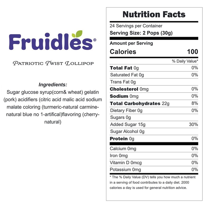 Fruidles Patriotic Twist Lollipop, USA Red, Blue, & White Mixed