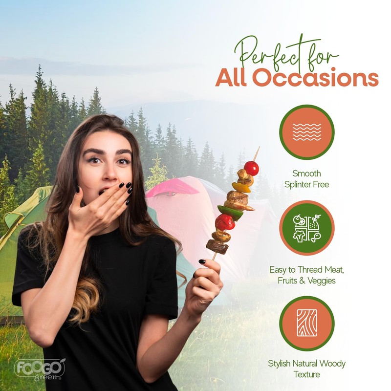 FOOGO Green 500pcs Bamboo Skewers, Small 15cm, Sturdy Eco-Friendly Wooden