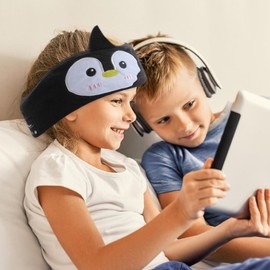 QingHong Kids Headphones Headband Wireless,Over The Ear Headband Headphones Kids, Headband Earphones for Children, with Thin Speakers & Super Soft Headband (Penguin)