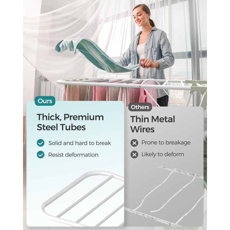SONGMICS Clothes Drying Rack, Foldable 2-Level Laundry Drying Rack, Free-Standing