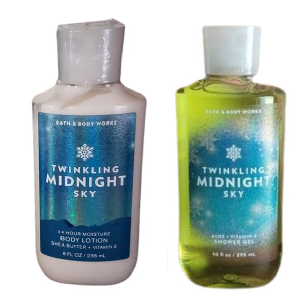 Bath and Body Works Gift Set of 10 oz Shower Gel and 8 oz Lotion (Twinkling Midnight Sky) Multicolor