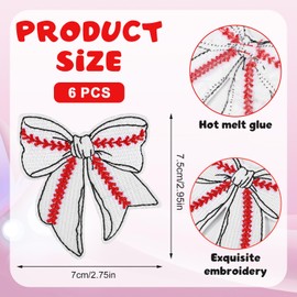 Tinoaly 6pcs Baseball Bow Iron on Patches, Sports Style Embroidered Patches Baseball Bow Sewing Decorative Applique Clothing DIY Accessories for Clothes Bags T-Shirts Hats Jeans Boys Girls