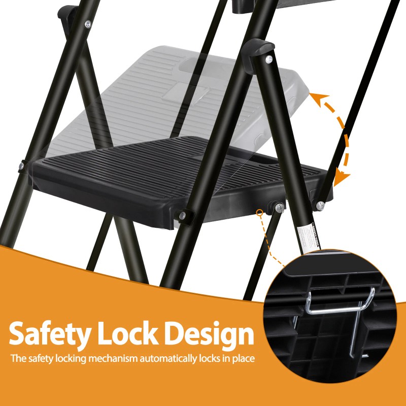 SEGAWE 3 Step Ladders Folding Step Stool Anti-Slip Pedals Compact