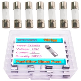 XFFCSEC 125V Fuse 5a Max for C9, TS-C7, G40 Christmas Light Replacement Fuses,5 amp Fuse Fast Blow, 0.2 x 0.78 Inch / 5 x 20 mm(Pack of 20)