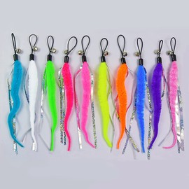 Ismeally 10Pcs Cat Worm Toys Refills, Interactive Cat Wand Toy Replacement, Cat Worms Refills with Bell, Feather Worm Teaser Refill Attachments for Indoor Kitty Kitten Cat Puppy Exercise Play