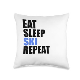 Eat Sleep Ski Repeat Winter Mountains Skiing Lodge Slopes Throw Pillow