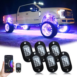 YiLaie RGB LED Rock Lights, with Phone App/Remote Control & Timing & Music Mode Rock Lights Kits, Waterproof Underglow Light for Jeep ATV RZR UTV SUV Off Road AUTO Motorcycle (6 Pods)