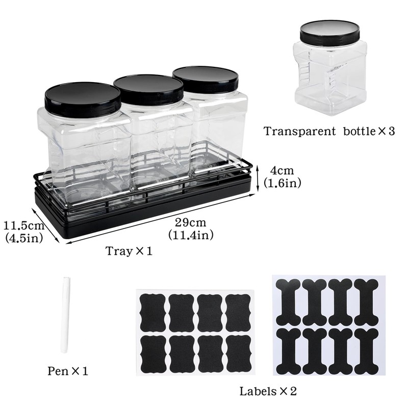 Geyecete 3 Pack Clear Plastic Jars with Lids Pet Snack