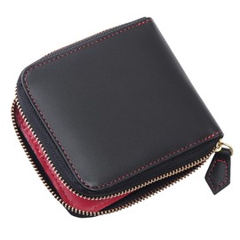 Diablo KA-514 Men's Bifold Wallet, Large Capacity, Leather, Round Zipper, Design Color, Black x Red