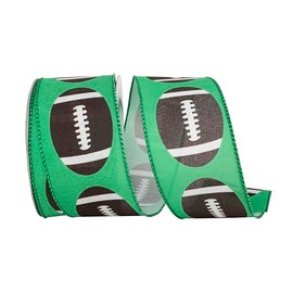 Reliant Ribbon Footballs Fun Wired Edge, Green, 2-1/2 Inch, 10 Yards
