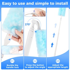 2 Replacement Handles Compatible with Swiffer Duster Refill, Long Extended Handle with Multi Surface 270 Degree Rotation, Removal Duty Duster Handles with Telescopic Extended Pole for Home Cleaning
