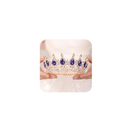 Wekicici Corona de reina de cristal, tiara de boda, vintage, redonda, azul, lágrima de cristal, diadema de diamantes de imitación, accesorios para el cabello para mujeres, novia, graduación, cumpleaños, fiesta (azul)