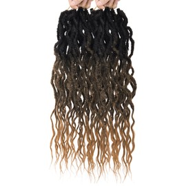 Faux Locs Crochet Hair 24Inch Goddess Locs Crochet Hair, 6Packs Crochet Locs Soft Locs Curly Ends Boho Faux Locs Synthetic Locs Crochet Hair Crochet Braids for Black Women Human Hair(1B/4/30, 24'')