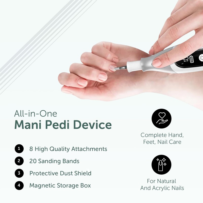 PediLux Pro Professional Manicure Pedicure Kit, Cordless Electric Nail File
