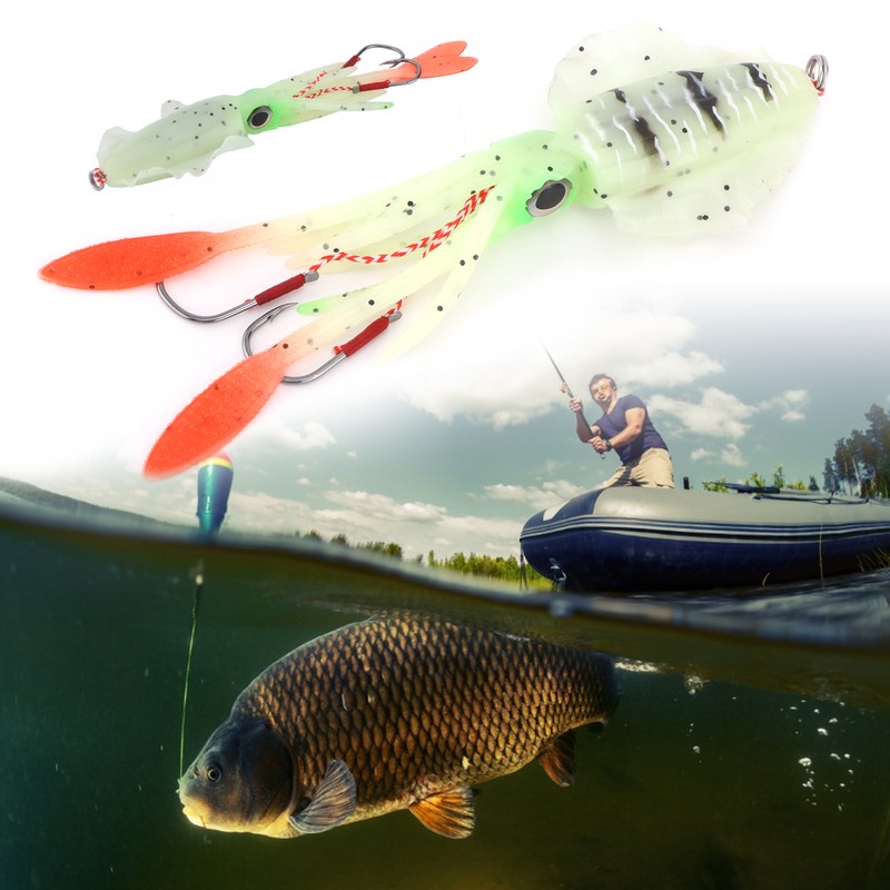 Fishing UV Squid Soft Lure Luminous Octopus Wobbler Bait Squid
