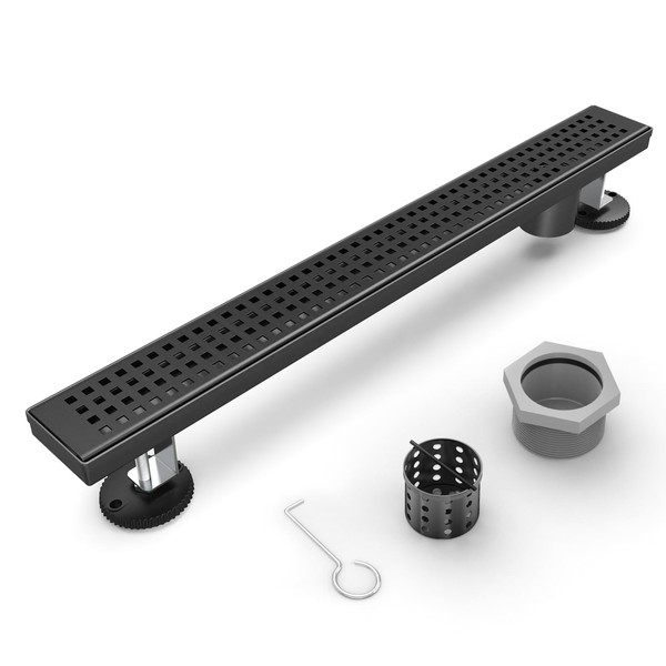HTOH Shower Drain Offset for Bathroom: 36-Inch Black Linear Shower