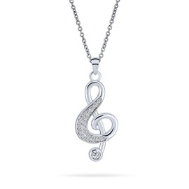 Music Teacher Student Pave Cubic Zirconia CZ Musician Treble Clef Musical Note Dangle Pendant For Women Teen Silver Plated