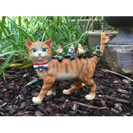 Patrick The Patriotic Miniature Cat and The Happy Gnomes - A Fairy Garden Gnome Figurine by GlitZGlam