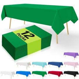 Smiry Disposable Table Cloth - 12 Pack, 54 x 108 Inch Table Cloths for Parties, Decorative Tablecloths for Rectangle Tables, Leakproof & Sturdy, Waterproof Plastic Table Cover, Green