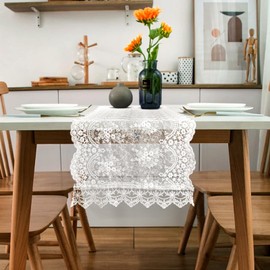 Euatiwal White Lace Table Runner 90 Inches Long,Table Decoration ,Vintage Kitchen Dining Table Decoration ,Long Lace Runner, Exquisite Lace Fabric for Wedding /Reception Bridal Shower /Holiday Party