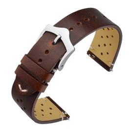 ANNEFIT Vintage Leather Watch Strap 20mm, Quick Release Replacement Band for Men and Women with Silver Buckle (Brown)