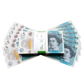 Big Screen Stacks | UK COMPANY | PROP MONEY REALISTIC UK POUNDS GBP BRITISH ENGLISH BANK 100 £5 PROP MONEY NOTES - Spare Bank Note Strap. For Movies Films Advertising Social Media Play Fake Party (5)