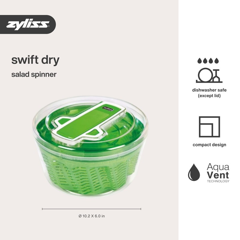 Zyliss Swift Dry Salad Spinner Large - Plastic Lettuce Colander