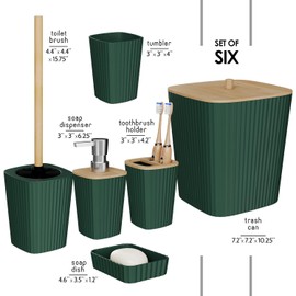 Clara Clark - Juego de Accesorios de baño Hunter Green, Juego de 6 Accesorios de baño, Juegos de baño con Cepillo para Polvo de Inodoro, Bote de Basura y dispensador de jabón