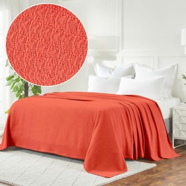Superior Waffle Weave Cotton Blanket, Perfect for Bedroom, Living Room, Couch, Picnics, Travel, Beach, or Camping, Comfy Blanket, Bedroom Decor, Essentials, Honeycomb Knit, King Size, Coral