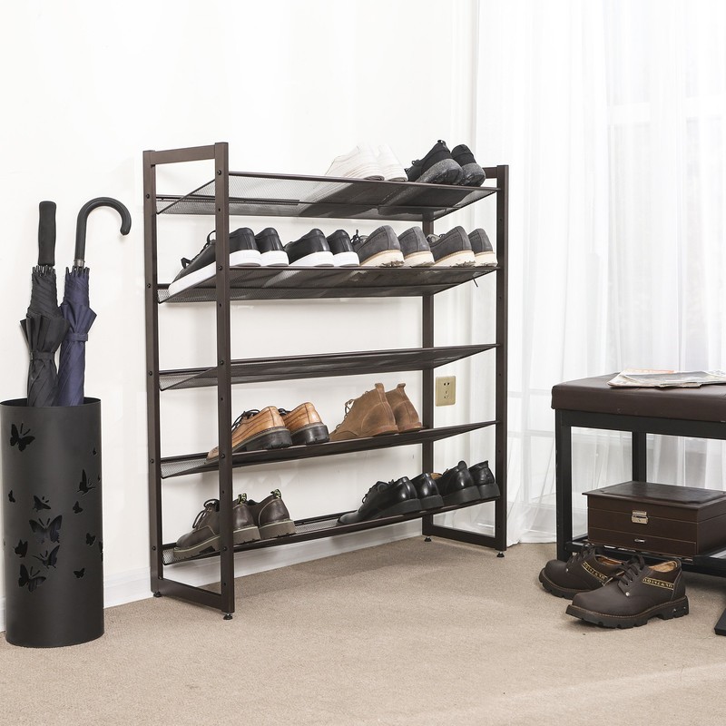 SONGMICS 5-Tier Metal Shoe Rack Adjustable to Flat or Slant