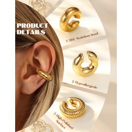 Chriscoco 3Pcs Ear Cuff Gold Clip Ohrringe Damen Ohrclips Damen Fake Piercing Fake Helix Ohrmanschette Ohrringe Ohne Ohrloch Knorpel Wrap Earcuffs