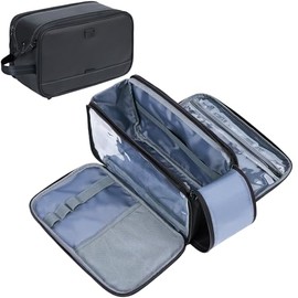 ZEEMO Travel Toiletry Bag for Men, Medium Water-Resistant Double-Sided Full-Open Dopp Kit, Versatile Organizer for Shower and Hygiene Accessories, Bathroom Essentials, Cosmetics, Large, Black