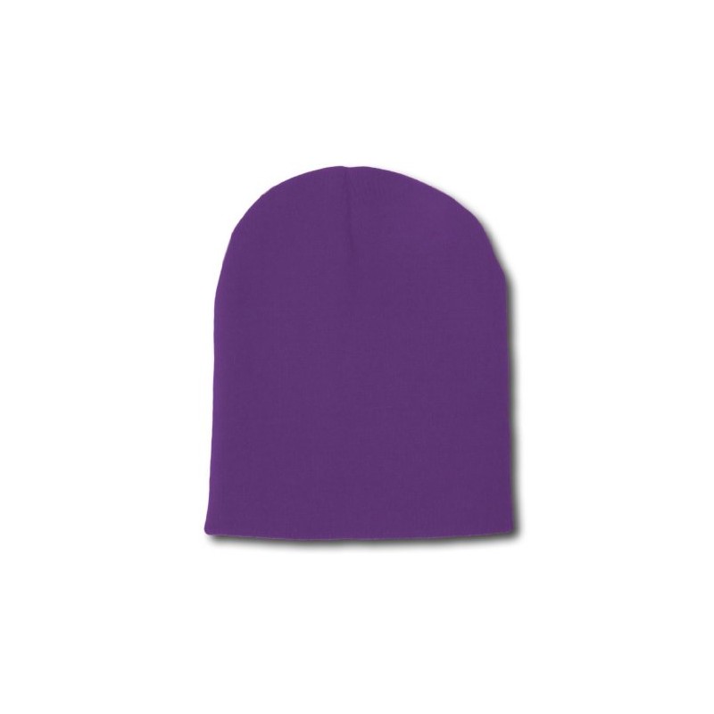 Decky 8 Inch Short Knit Beanie Cap (One Size, Purple)