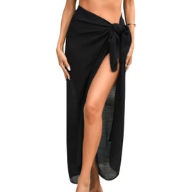 Eicolorte Beach Sarong Pareo Womens Semi-Sheer Swimwear Cover Ups Short Skirt with Tassels (A-Black)