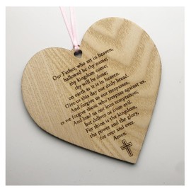 lovethis** The Lords Prayer Heart Plaque Sign - Christian Gift Religious Keepsake Our Father Cross Crucifix Prayer