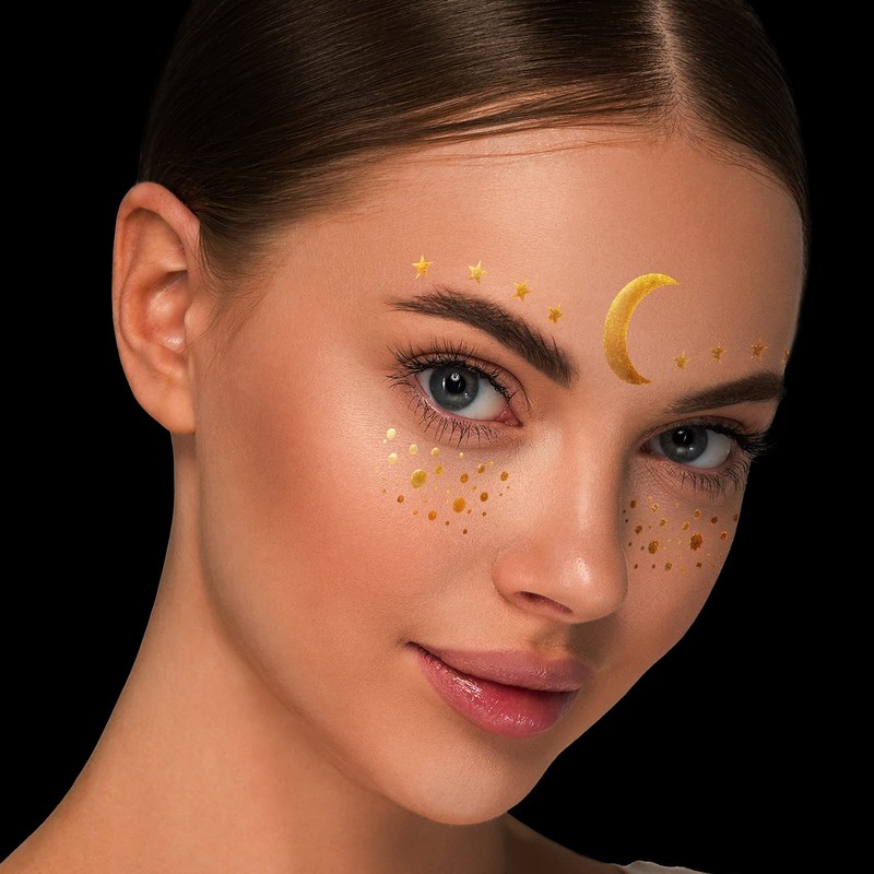 Face Tattoo Sticker Metallic Shiny Temporary Water Transfer Tattoo for
