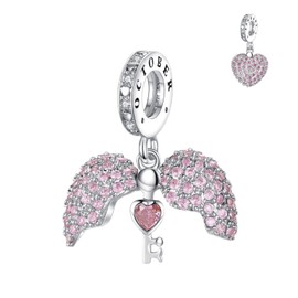 Annmors 925 Sterling Silver Birthstone Bead Charms for European Bracelets and Necklace Beads with 5A Cubic Zirconia, Christmas, Valentine's Day, Mother's Day, Gift Tag for Women and Girls, One size