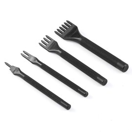 Techson Leather Craft Hole Punches, Set of 4 DIY Leather Punch Pricking Iron Hole 4mm, 1/2/4/6 Prong Tooth Lacing Diamond Stitching Chisel Set (Black)