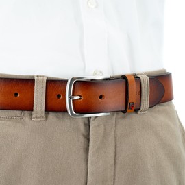 Pierre Cardin Men's Leather Belt, Jeans Belt, 40 mm Wide, Full Cowhide Leather, Cognac, brown