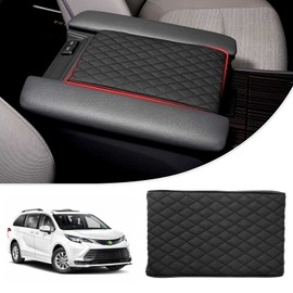 Autorder Center Console Cover for Toyota Sienna 2021-2025 2026 Accessories Memory Foam Armrest Cushion with Anti-Scratch Leather Protector Covers Black