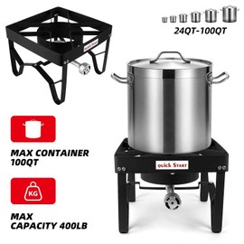 QUICK START 200K BTU Propane Burner, Heavy-Duty Outdoor Stove, Adjustable 0-20PSI Regulator