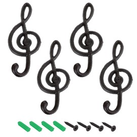 JUXYES - Juego de 4 ganchos decorativos de pared clásico con tornillos, hierro fundido, gancho de pared resistente para cochera, música, notas agudas, retro, para batas, toallas, abrigos, bolsas y