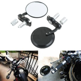 TCMT Black Motorcycle Round 7/8" Bar End Rearview Side Mirrors For Bobber Cafe Racer