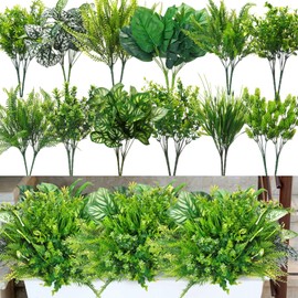Cindeer 24 Pcs Artificial Flowers Plants for Outdoors, UV Resistant Artificial Fake Plants Plastic Faux Flowers Plants Outdoor Indoor Flowers Artificial for Decors Wedding (Fresh Color,Greenery)